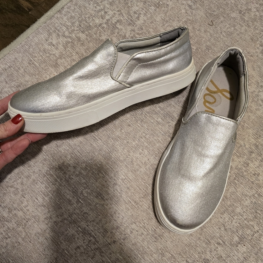 Sam edleman Lacey Silver Loafer Flat Slip-on Sneaker Shoes